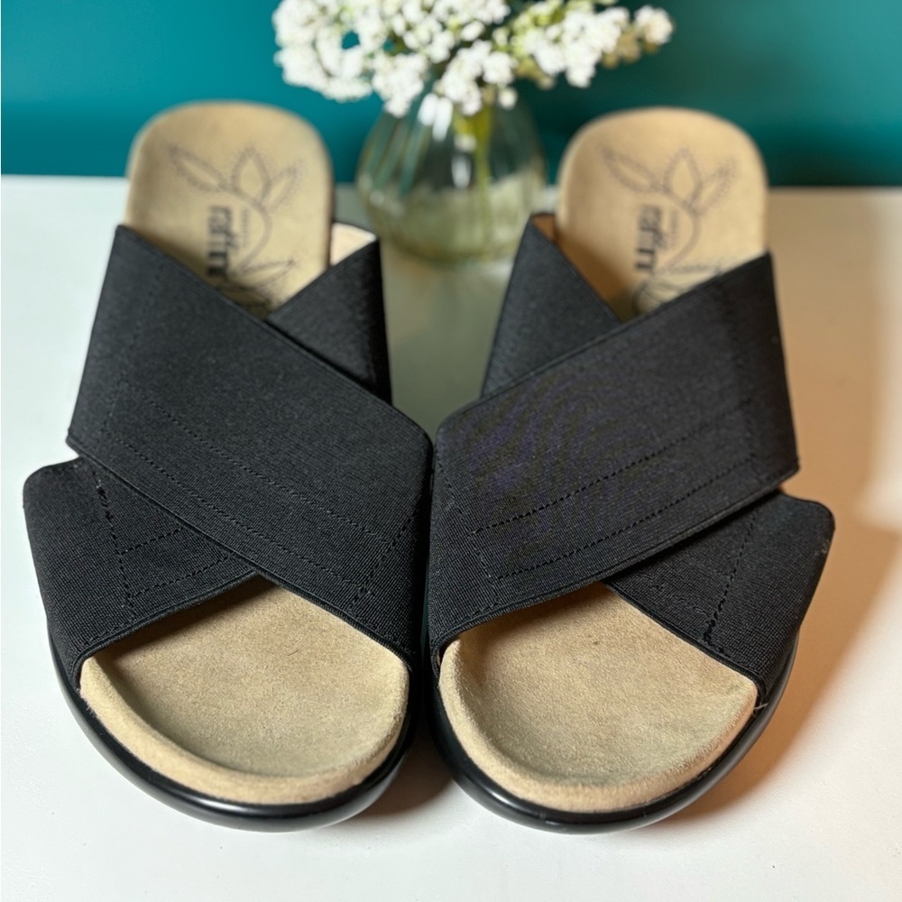 Raffini Black Cross-Strap Mules